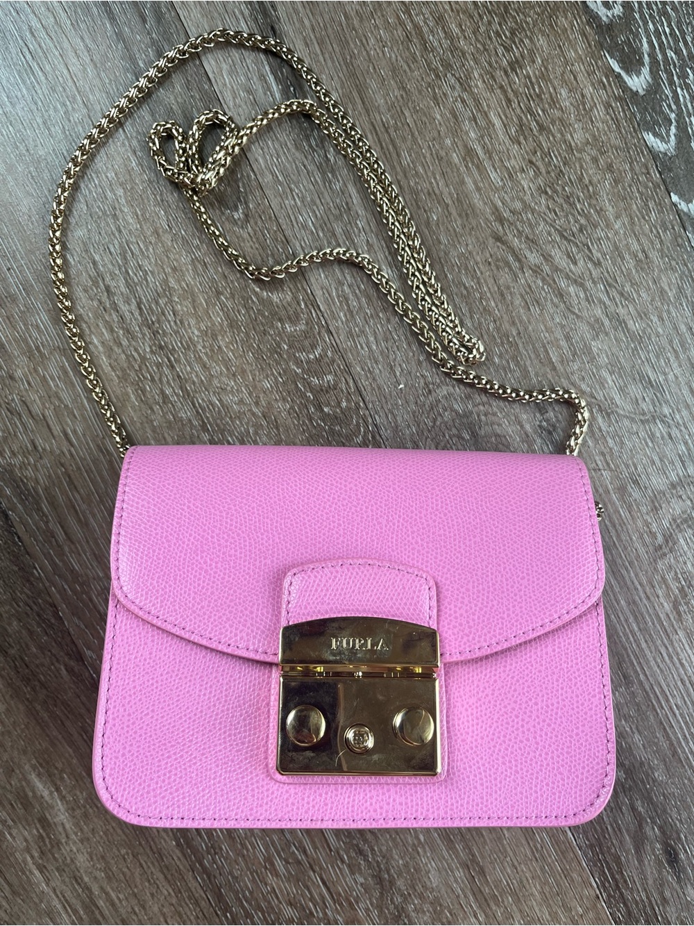 Furla Pink Leather Mini with Gold Chain